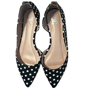Waylon,Inc size 7.5 black & white polka dot side cutout canvas flats EUC